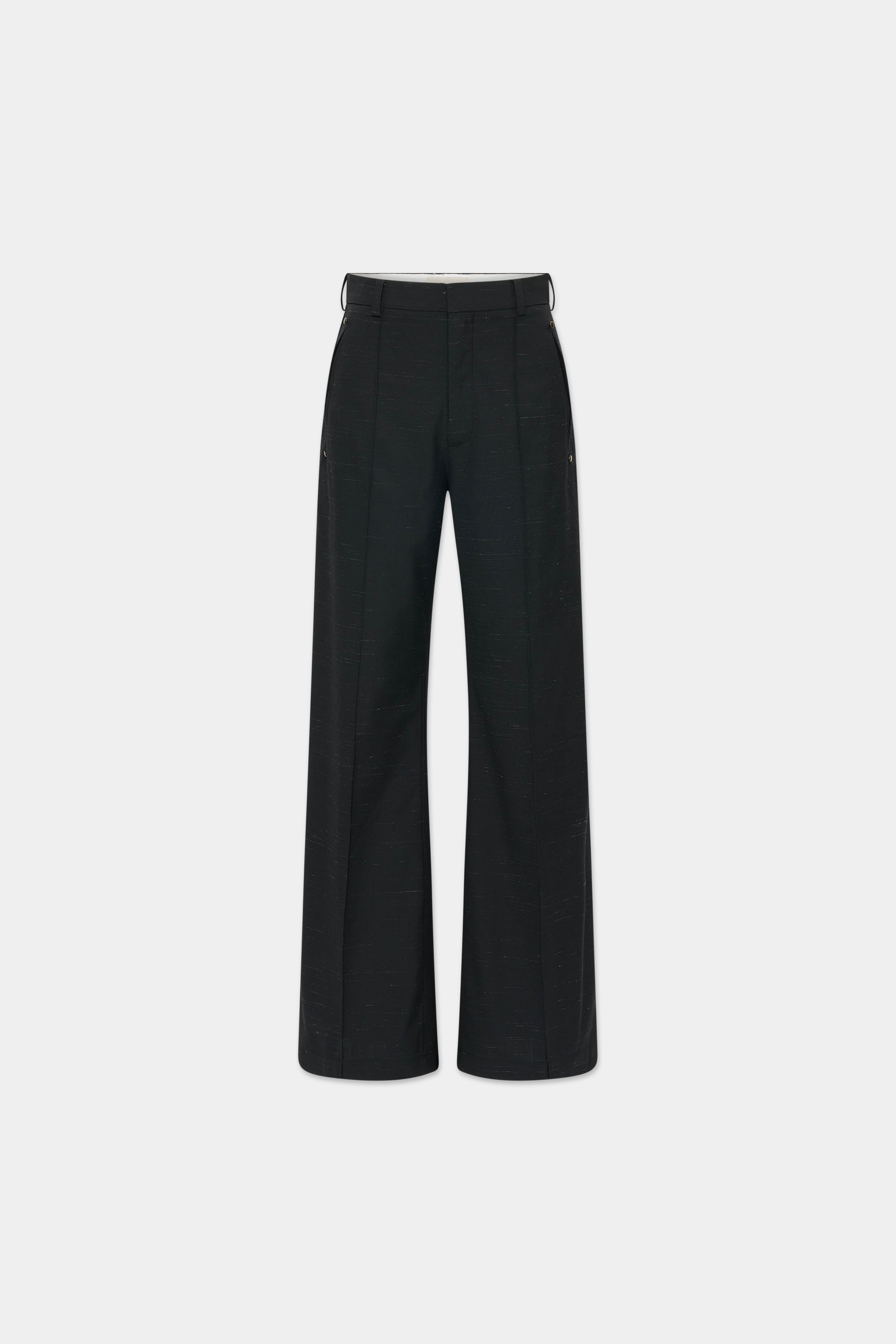 パンツ ORIMI BIG BIG SLACKS FLOCKY WOOL BLACK MONO ORIGAMI WOOL TROUSERS in black mélange – O. FILES
