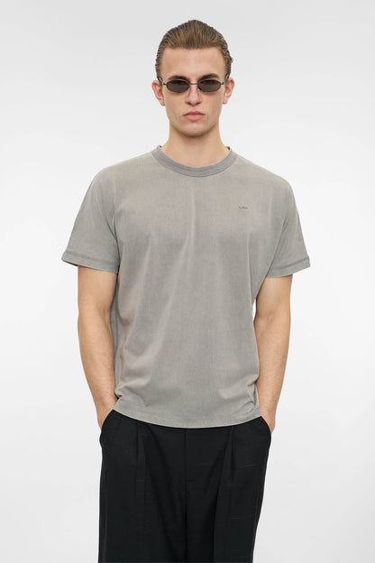 RETRO COVERSTITCH T-SHIRT in faded grey