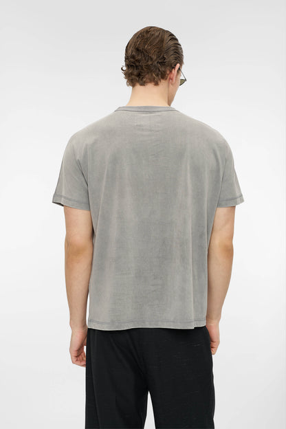 RETRO COVERSTITCH T-SHIRT in faded grey