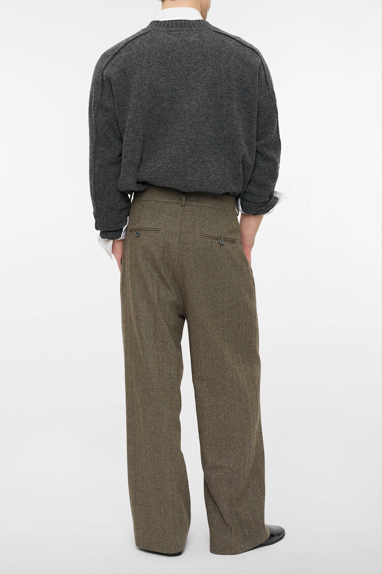 DOUBLE PLEATED HERRINGBONE TROUSERS in tobacco