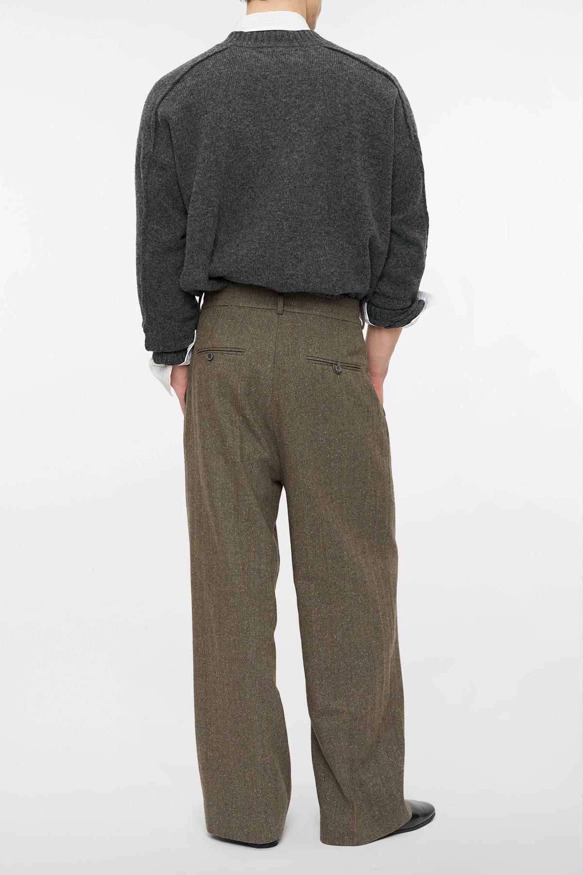 DOUBLE PLEATED HERRINGBONE TROUSERS in tobacco
