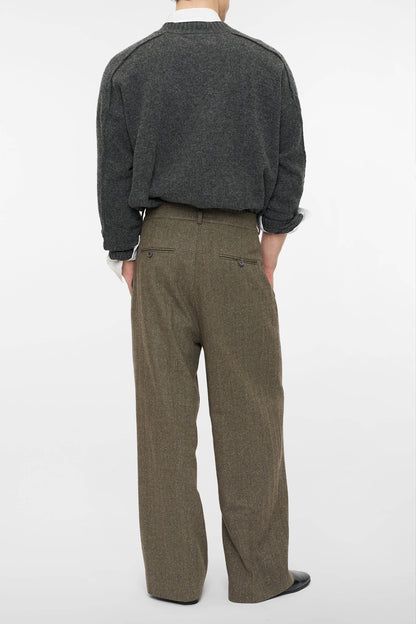 DOUBLE PLEATED HERRINGBONE TROUSERS in tobacco