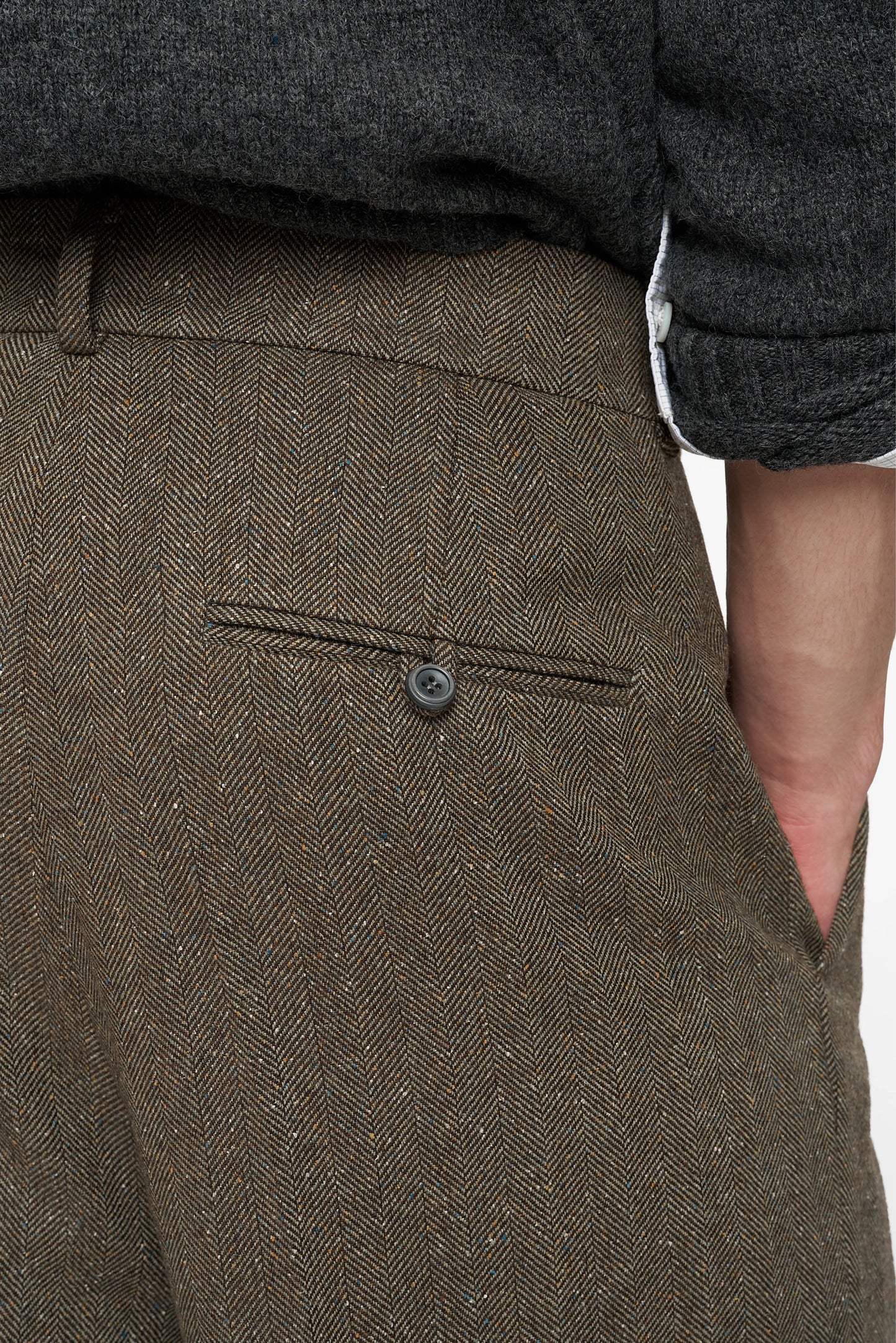 DOUBLE PLEATED HERRINGBONE TROUSERS in tobacco