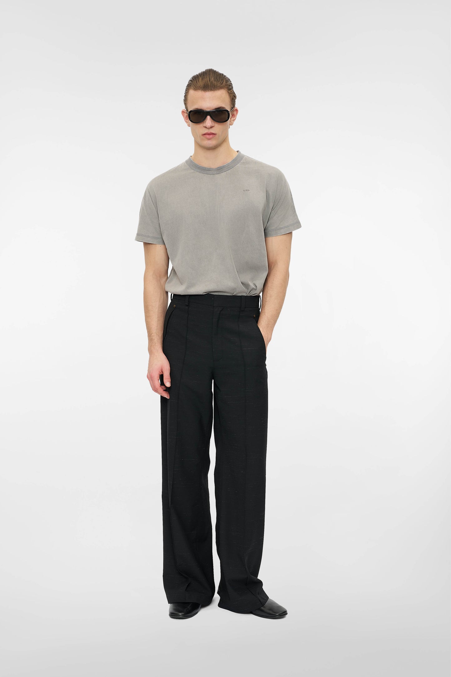 MONO ORIGAMI WOOL TROUSERS in black mélange