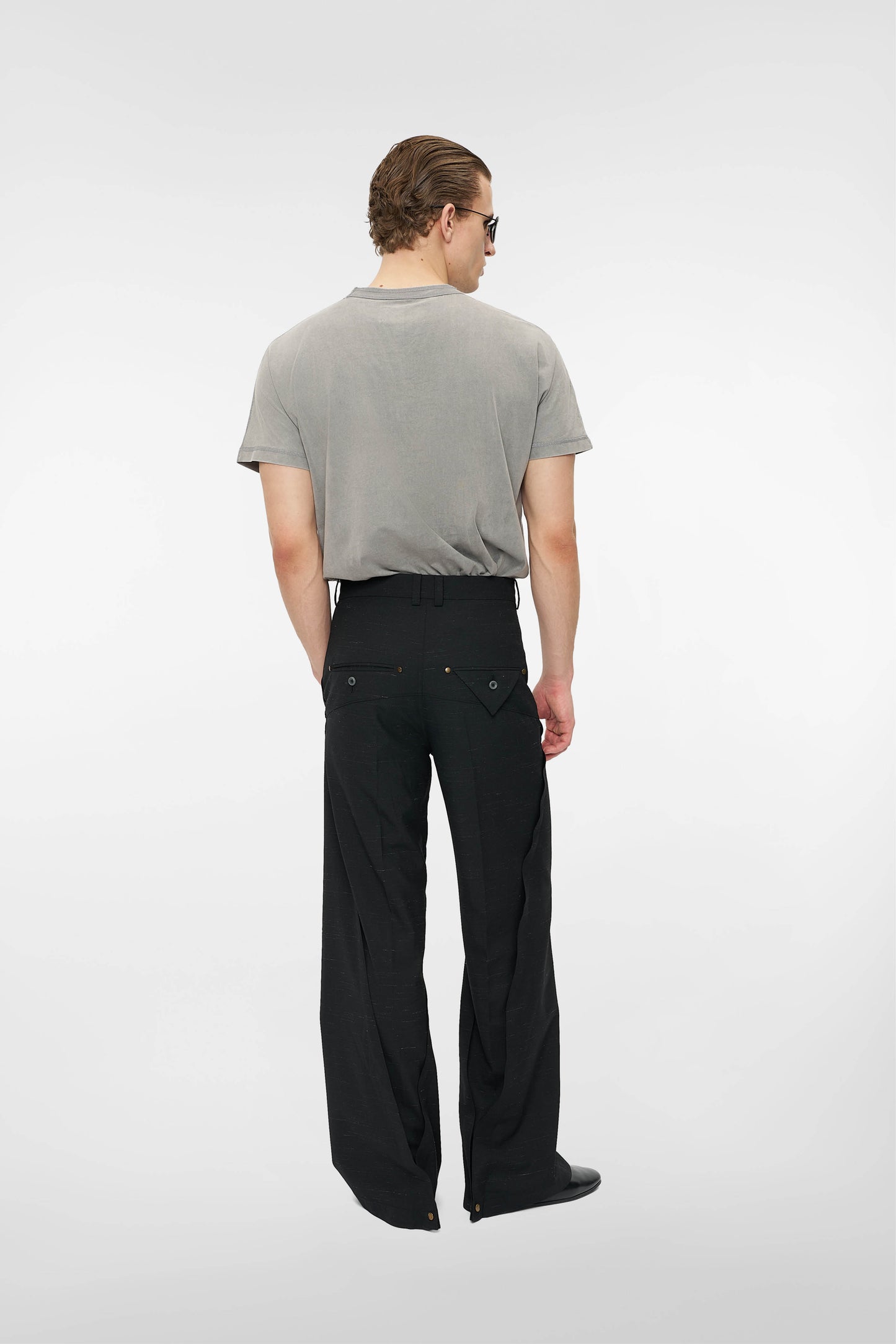 MONO ORIGAMI WOOL TROUSERS in black mélange