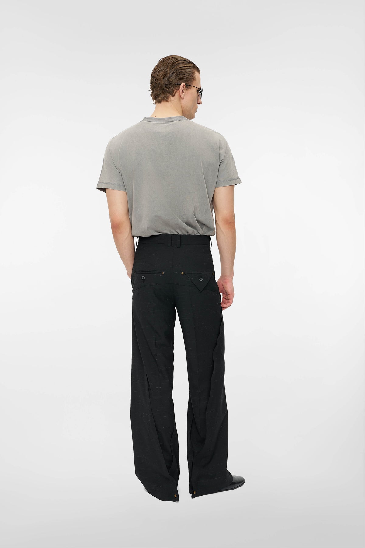 MONO ORIGAMI WOOL TROUSERS in black mélange