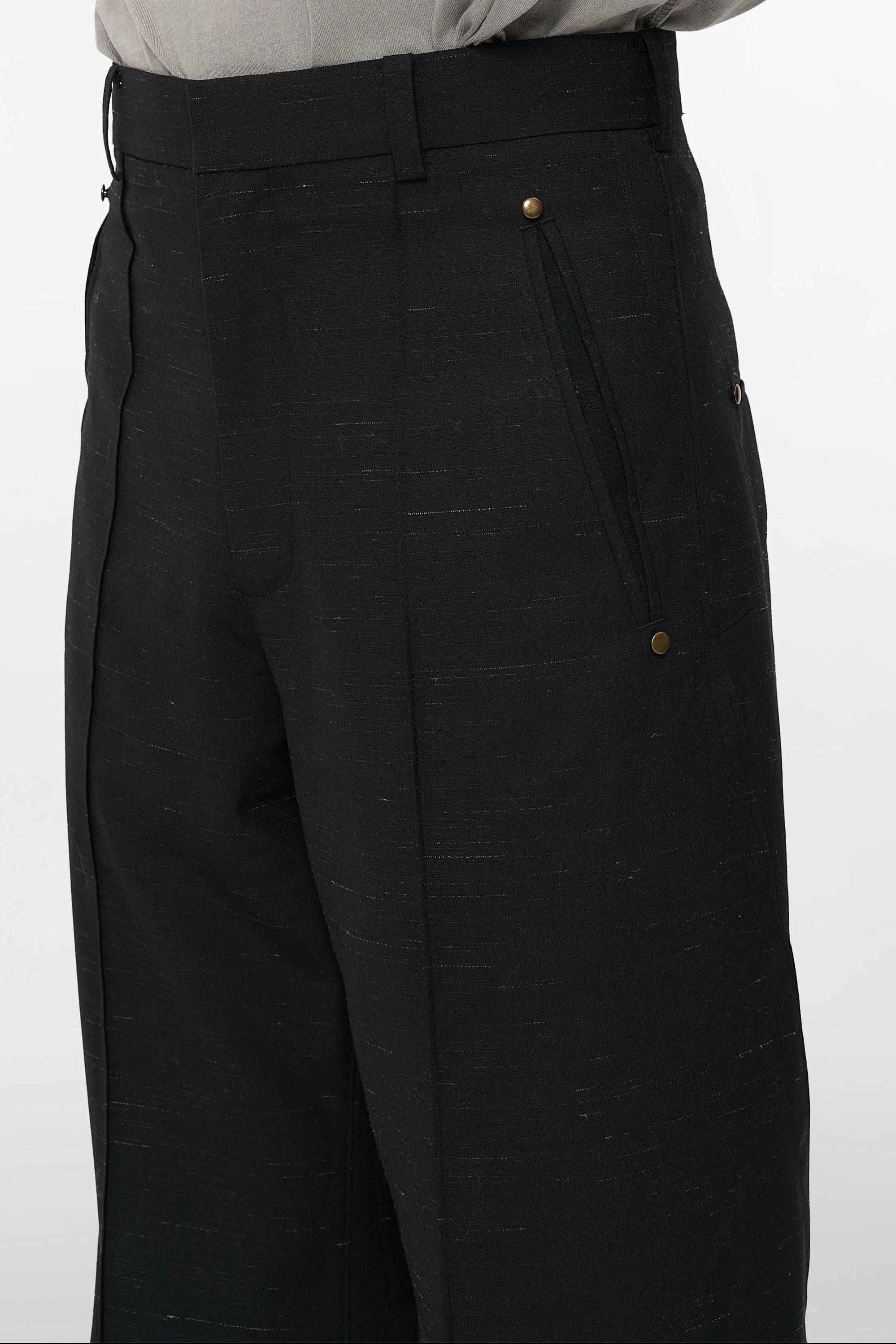 MONO ORIGAMI WOOL TROUSERS in black mélange – O. FILES