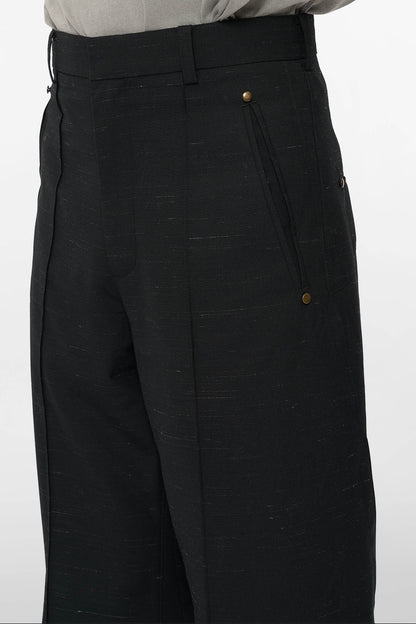 MONO ORIGAMI WOOL TROUSERS in black mélange